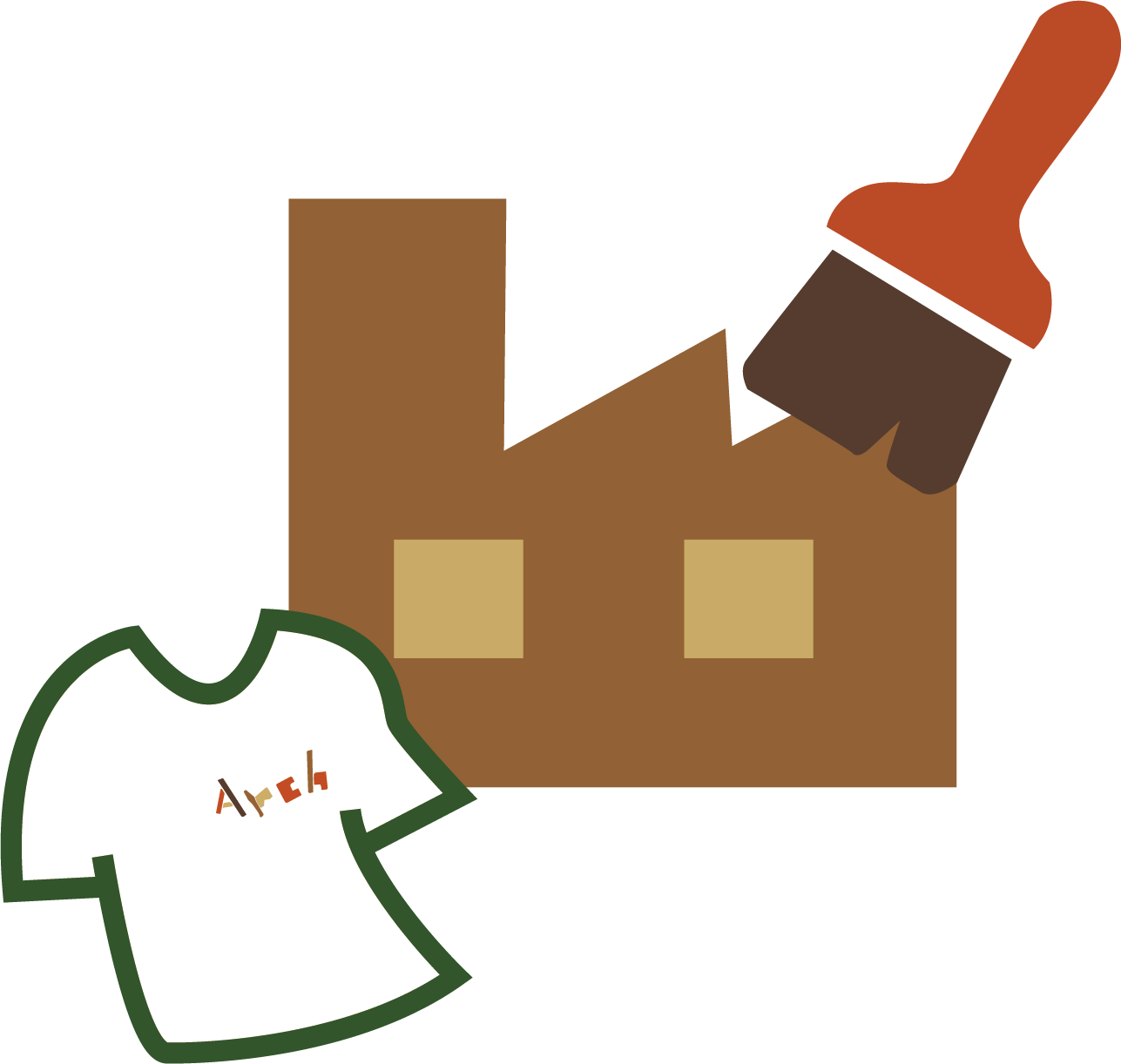 プリント工場とTシャツのイラスト