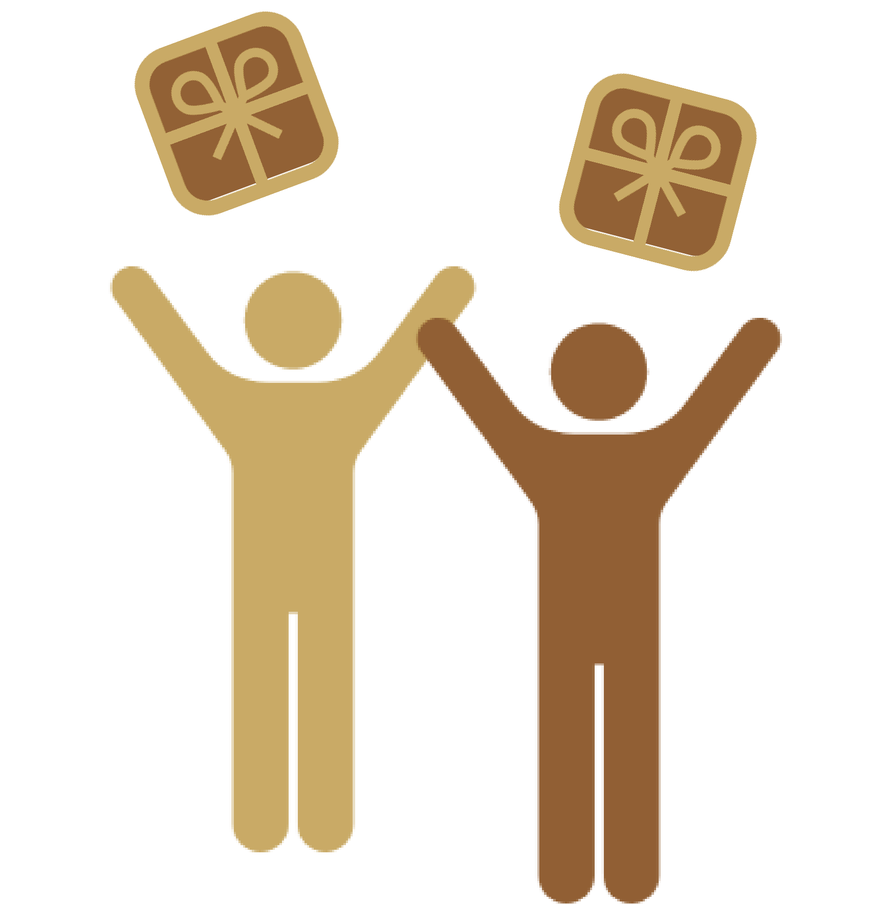 商品を受け取ってばんざいする人たち